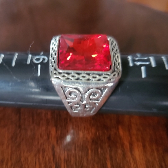 Sparkling CZ Red Ruby Stone Statement Ring Sz 10 - Picture 2 of 4